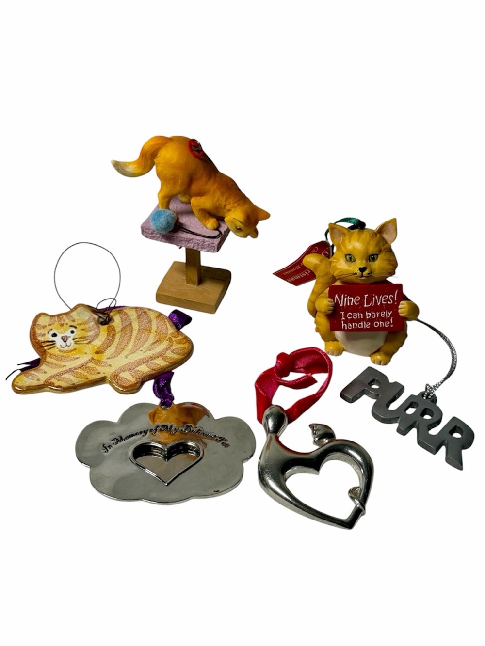 Vintage Cat Christmas Ornaments Lot of 6 Kitty Lover Holiday Decor